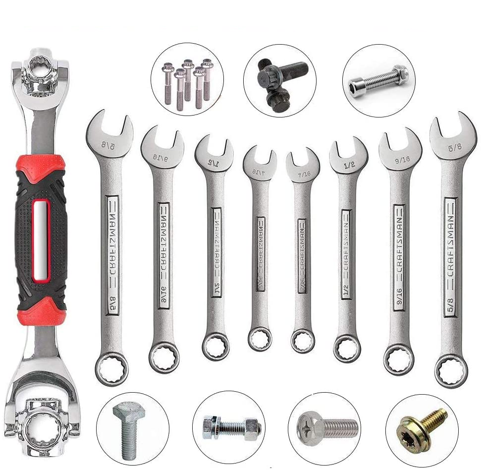 48-in-1 Universal Socket Wrench, Multi-Size Tool with a set of wrenches with a white background
