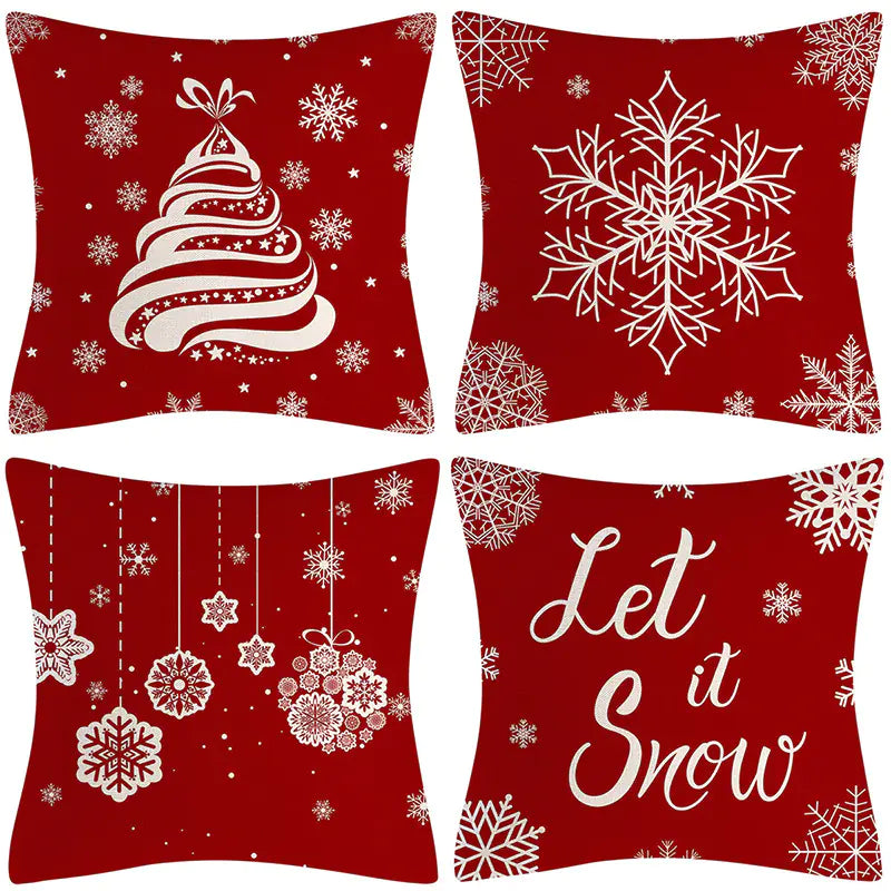 Christmas Pillow Covers Set of 4, 18x18 Holiday Throw Pillow Cases for Sofa & Living Room