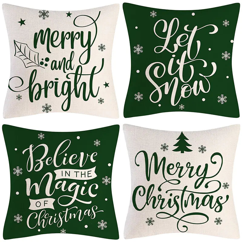 Christmas Pillow Covers Set of 4, 18x18 Holiday Throw Pillow Cases for Sofa & Living Room 20