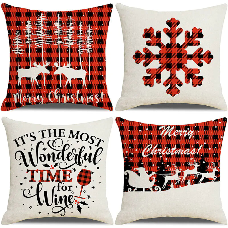 Christmas Pillow Covers Set of 4, 18x18 Holiday Throw Pillow Cases for Sofa & Living Room 24