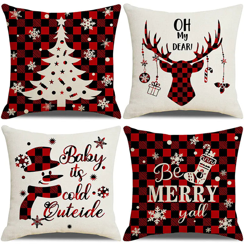Christmas Pillow Covers Set of 4, 18x18 Holiday Throw Pillow Cases for Sofa & Living Room 26