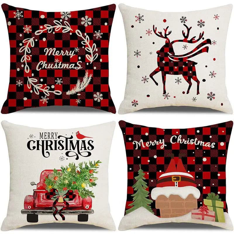 Christmas Pillow Covers Set of 4, 18x18 Holiday Throw Pillow Cases for Sofa & Living Room 27