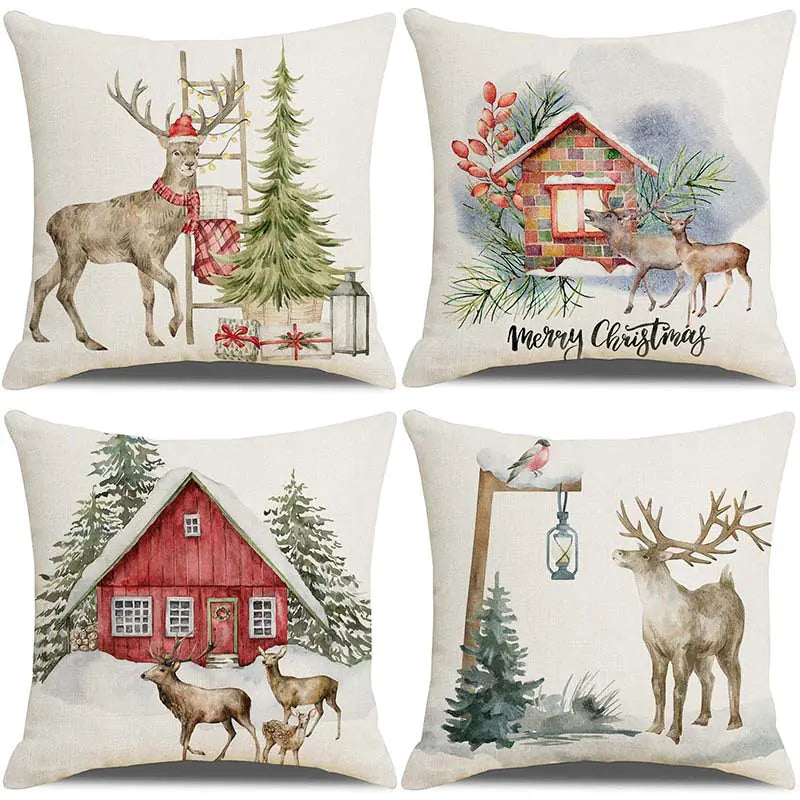 Christmas Pillow Covers Set of 4, 18x18 Holiday Throw Pillow Cases for Sofa & Living Room 4