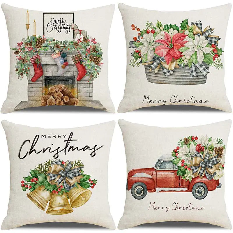 Christmas Pillow Covers Set of 4, 18x18 Holiday Throw Pillow Cases for Sofa & Living Room 5