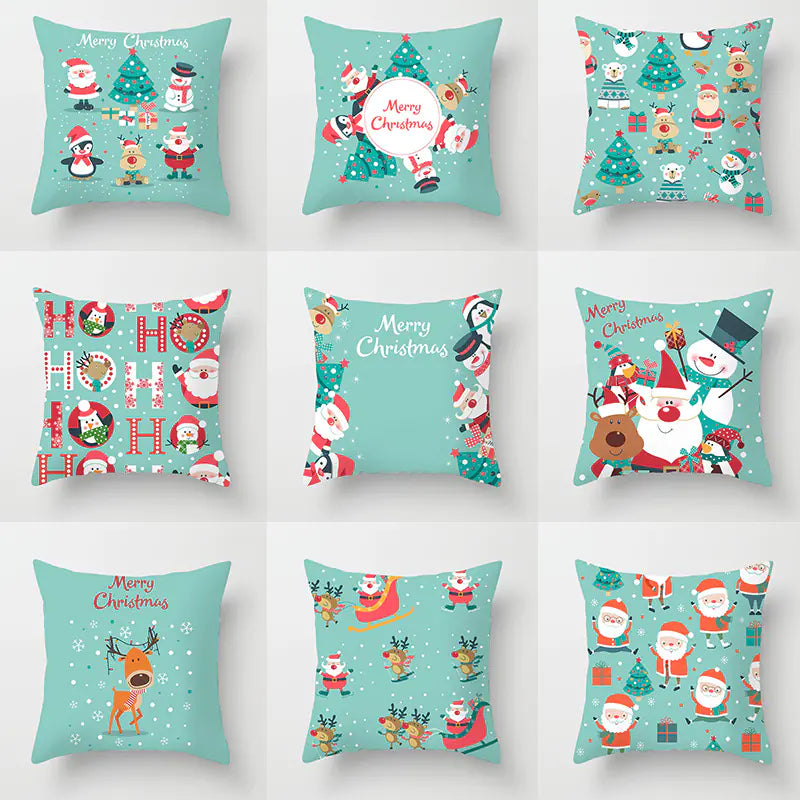 Christmas cartoon pillowcase cover in festive holiday design, premium polyester cushion for home decor.