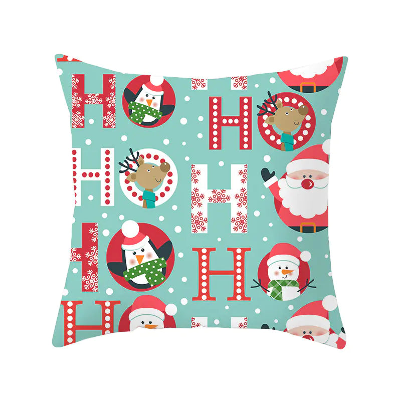 Christmas cartoon pillowcase cover in festive holiday design, premium polyester cushion for home decor. Style 14