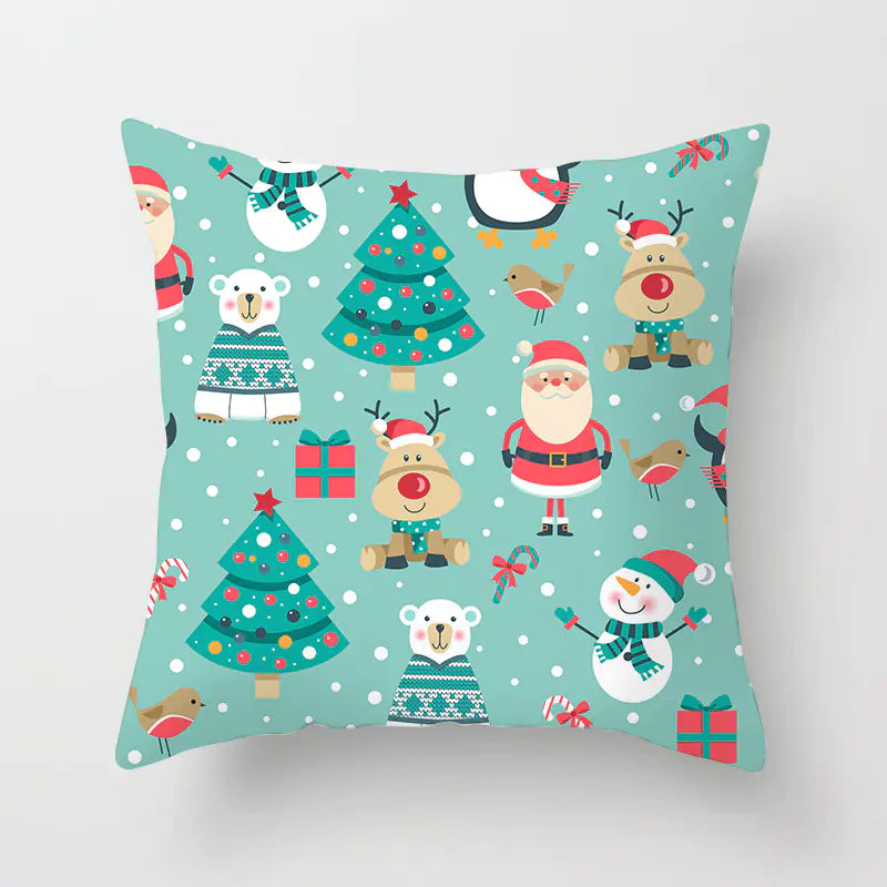 Christmas cartoon pillowcase cover in festive holiday design, premium polyester cushion for home decor. Style 3