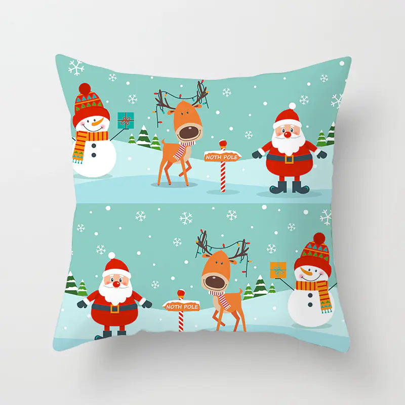 Christmas cartoon pillowcase cover in festive holiday design, premium polyester cushion for home decor. Style 5