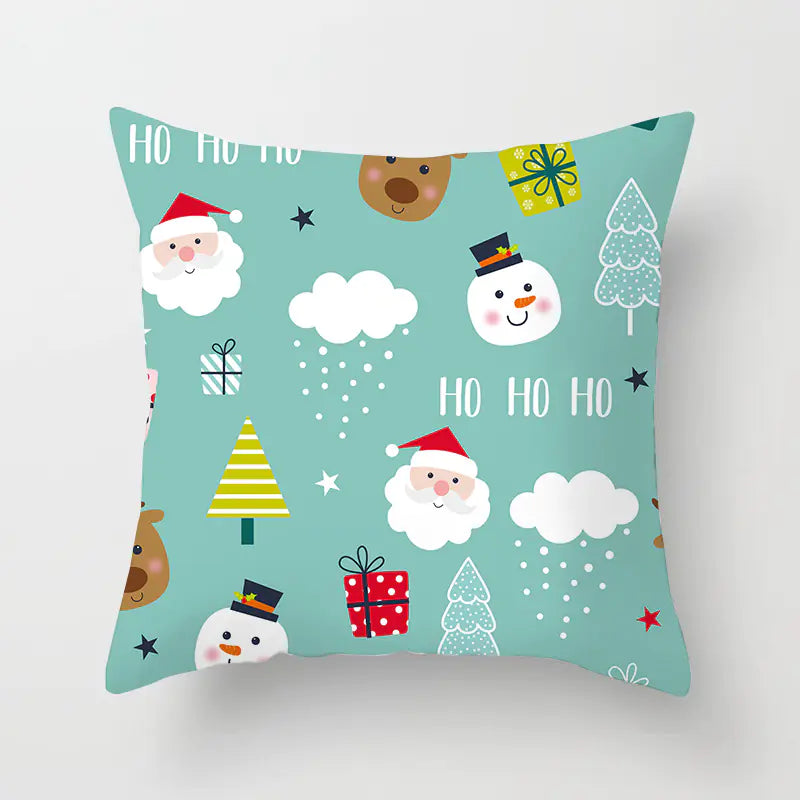 Christmas cartoon pillowcase cover in festive holiday design, premium polyester cushion for home decor. Style 7