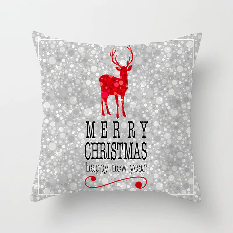 Christmas decorative pillow cushion cover with festive holiday print pattern in multiple colours for christmas home decor. Style 17