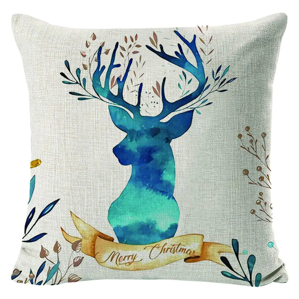 Christmas elk print linen pillow cover in festive holiday design, 45x45cm square cushion cover with seasonal elk pattern for home decor 2