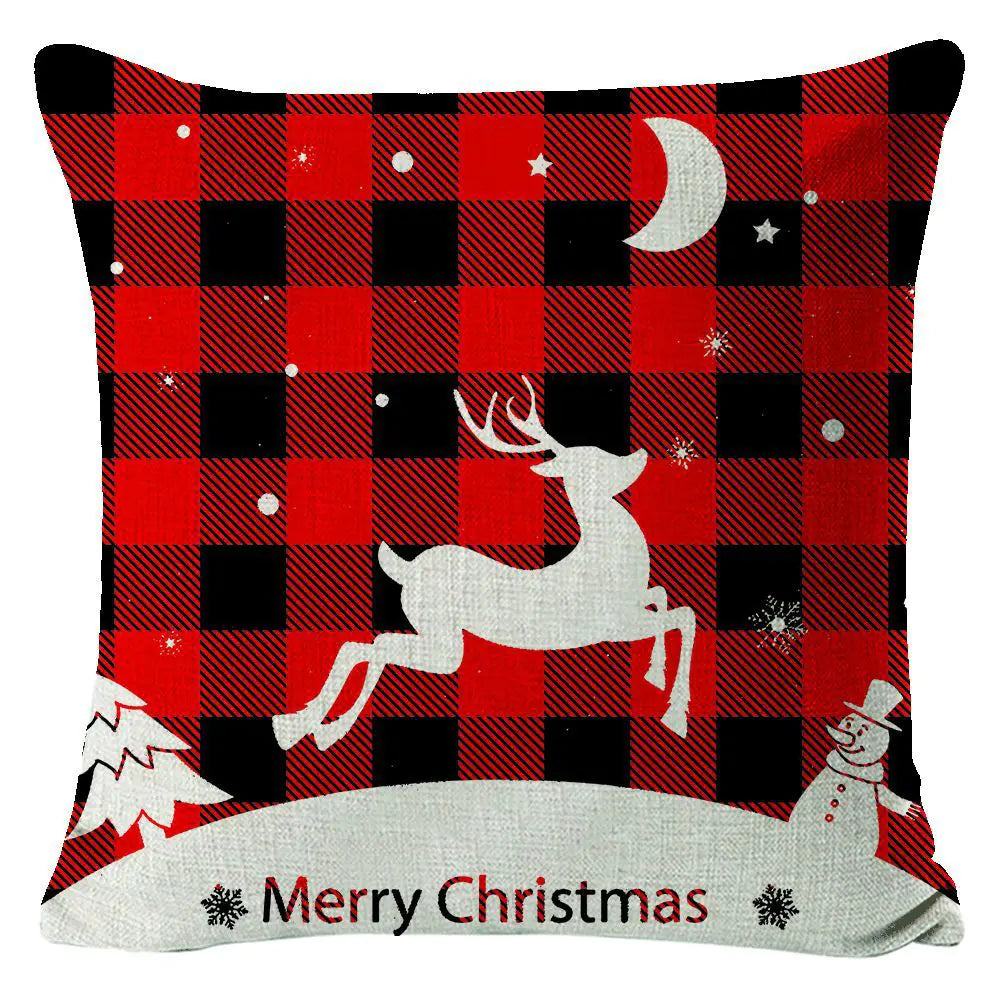 Christmas elk print linen pillow cover in festive holiday design, 45x45cm square cushion cover with seasonal elk pattern for home decor 3