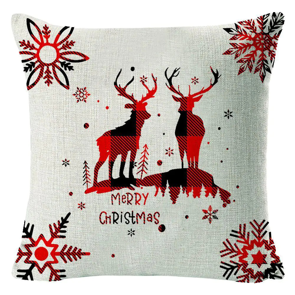 Christmas elk print linen pillow cover in festive holiday design, 45x45cm square cushion cover with seasonal elk pattern for home decor 4