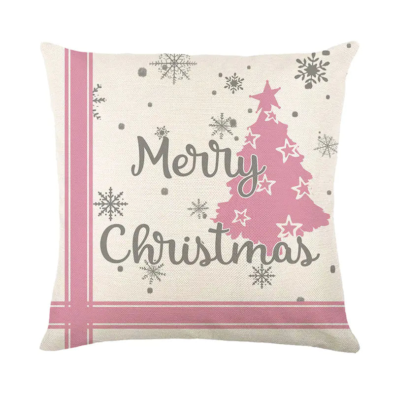 Christmas letter pattern pillow covers 45x45cm in pink grey and white colours with festive typography and holiday decorative throw pillowcases for sofa couch bed home decor. 2