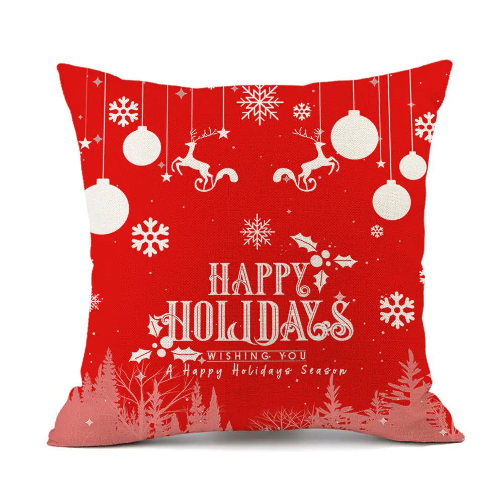 Christmas variety festive printed linen cushion in red with holiday designs, 45x45cm square decorative throw pillow filled with PP cotton for sofa and bed 1