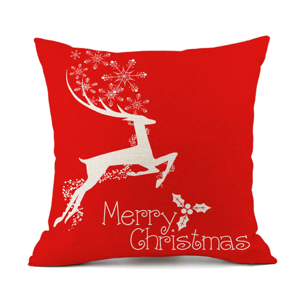 Christmas variety festive printed linen cushion in red with holiday designs, 45x45cm square decorative throw pillow filled with PP cotton for sofa and bed 12