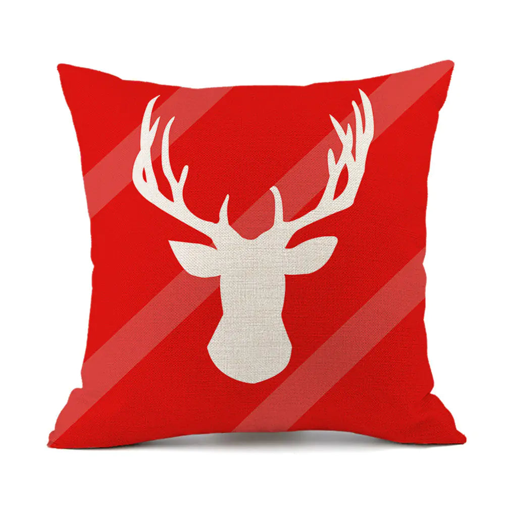 Christmas variety festive printed linen cushion in red with holiday designs, 45x45cm square decorative throw pillow filled with PP cotton for sofa and bed 3