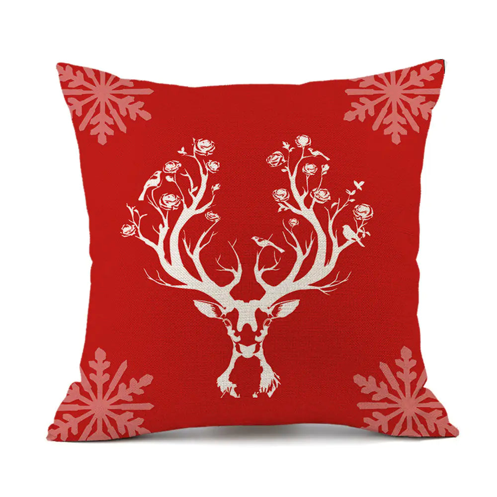 Christmas variety festive printed linen cushion in red with holiday designs, 45x45cm square decorative throw pillow filled with PP cotton for sofa and bed 4