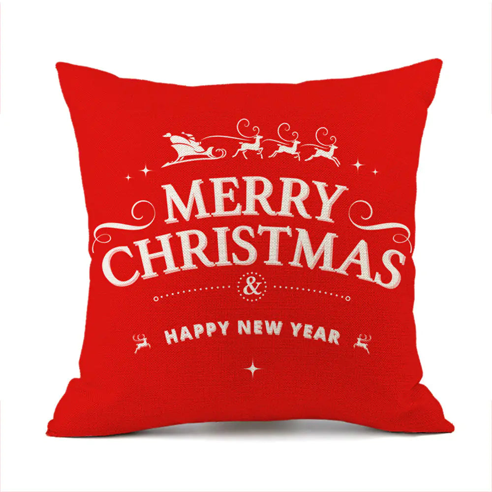 Christmas variety festive printed linen cushion in red with holiday designs, 45x45cm square decorative throw pillow filled with PP cotton for sofa and bed 7