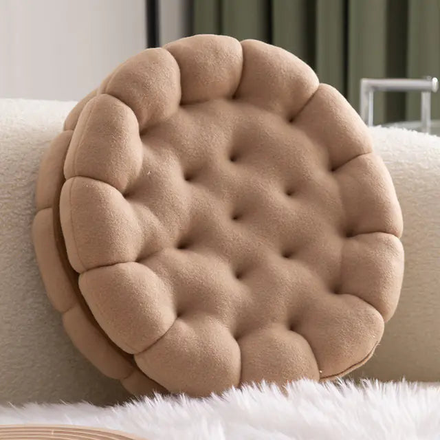 Cute biscuit shaped plush cushion in almond beige soft cartoon cookie pillow for home decor