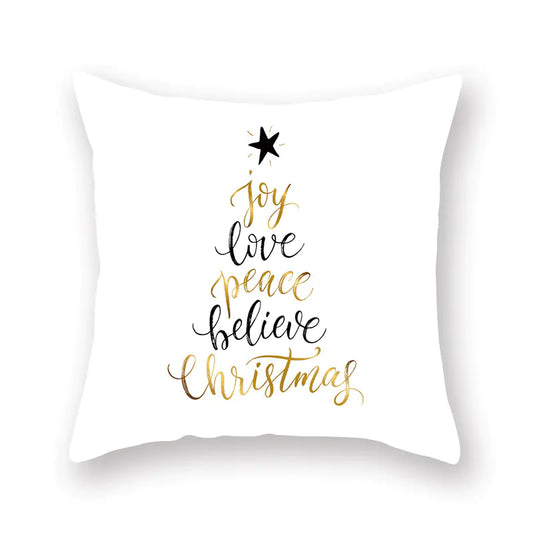Gold Christmas pillow cover with Nordic pattern, 45x45cm polyester holiday home decor cushion 1
