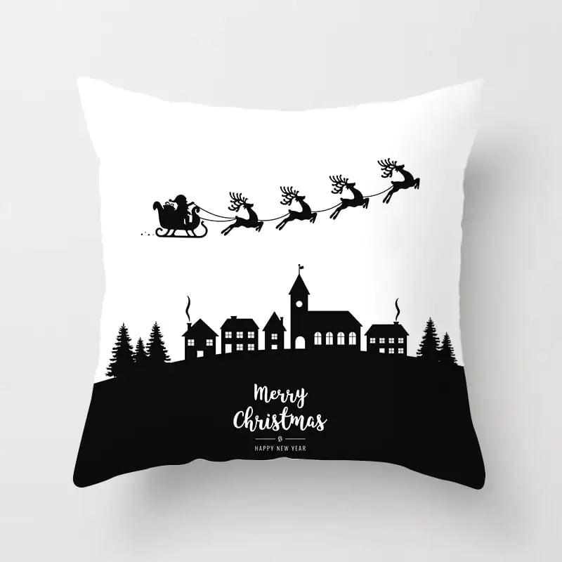 Merry Christmas Nordic Pillowcase - Peach Skin Holiday Cushion Cover. Style 1