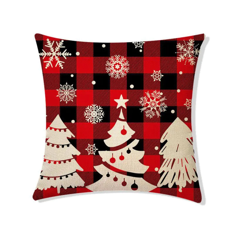 Premium Christmas linen pillow cover with Nordic festive pattern design, 45x45cm, suitable for holiday home decoration. Style 1