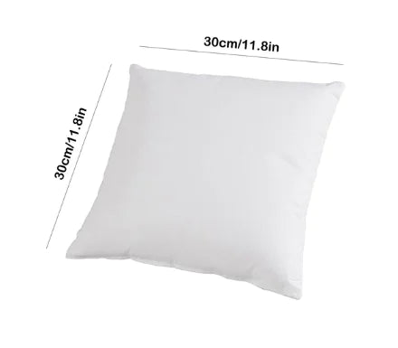 Ultra soft white cushion insert with high elastic PP cotton filling and brushed fabric cover for superior comfort and support with 30cm x 30cm dimensions labelled on a white background