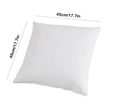 Ultra soft white cushion insert with high elastic PP cotton filling and brushed fabric cover for superior comfort and support with 45cm x 45cm dimensions labelled on a white background