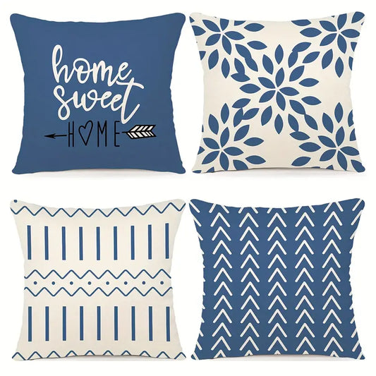 Light Blue Throw Pillow Covers 18x18, 4 Pack Cotton Linen Cushion Cases