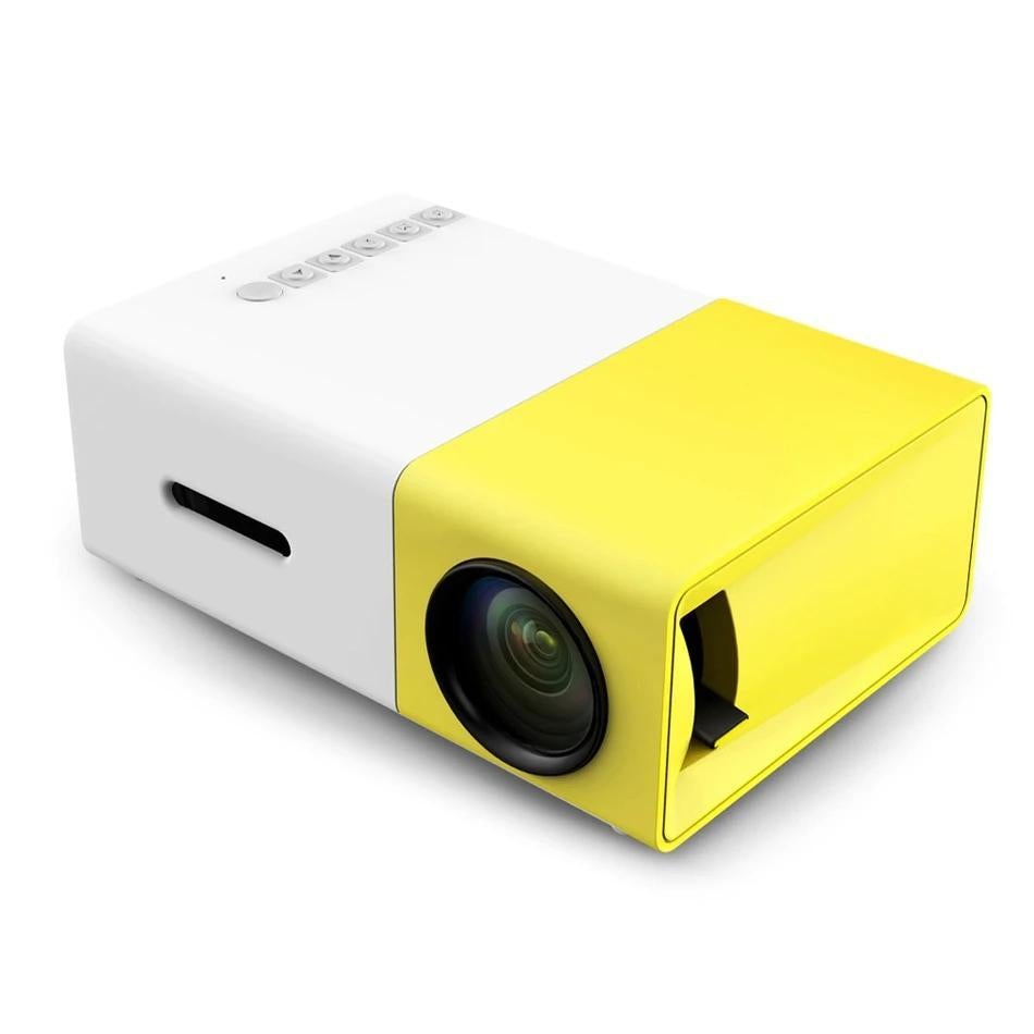 Small yellow and white projector on a white background