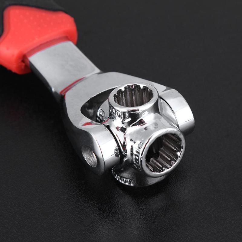 48-in-1 Universal Socket Wrench with red handle on a black background