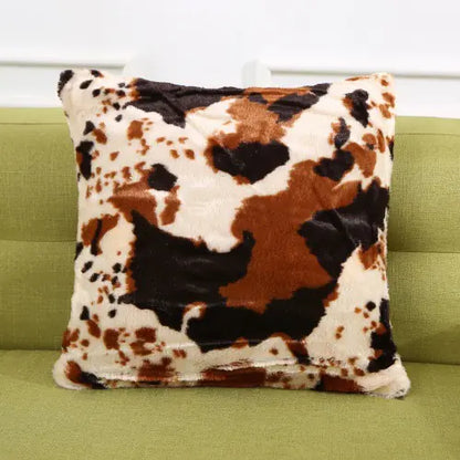 Animal print faux fur throw pillow cover in luxurious plush material, 43cm x 43cm, decorative cushion cover for sofa and bedroom decor. Style A