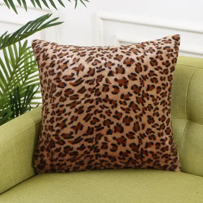 Animal print faux fur throw pillow cover in luxurious plush material, 43cm x 43cm, decorative cushion cover for sofa and bedroom decor. Style B