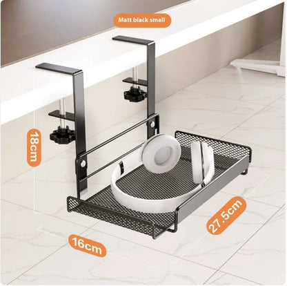 Punch Free Under Desk Storage Rack, No Drill Cable Organiser & Space Saving Office Desktop Solution