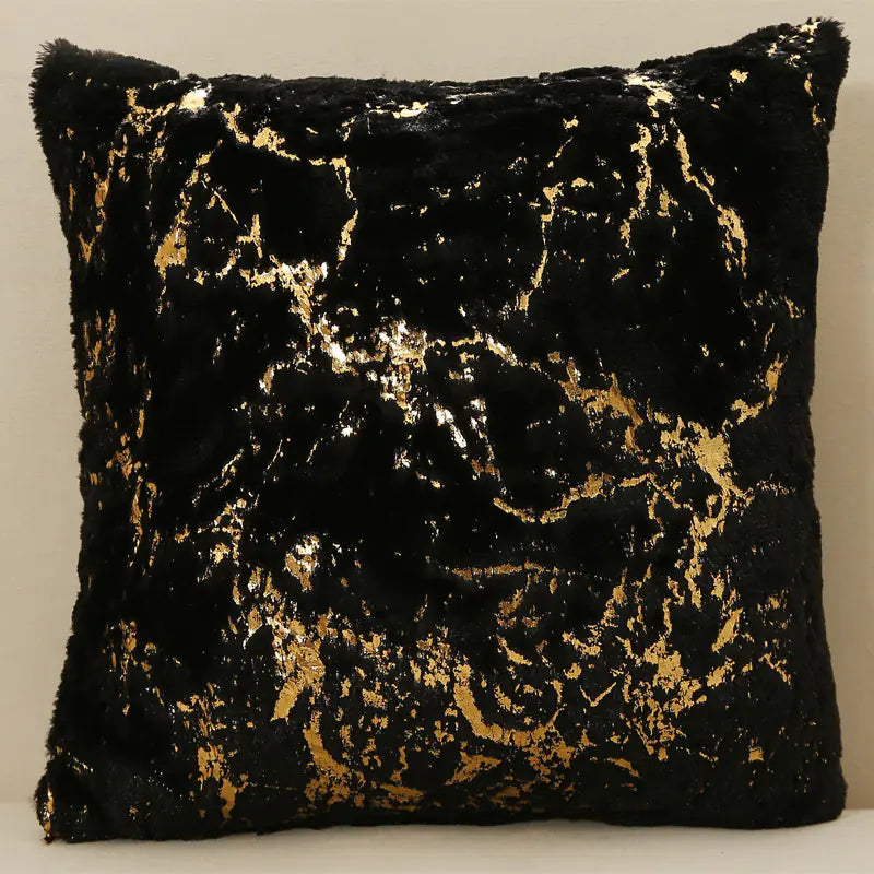 Black Luxury plush velvet cushion cover with gold trim detail for sofa and living room decor A