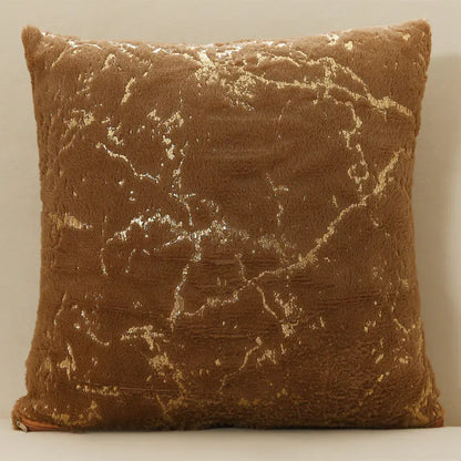 Brown Luxury plush velvet cushion cover with gold trim detail for sofa and living room decor A