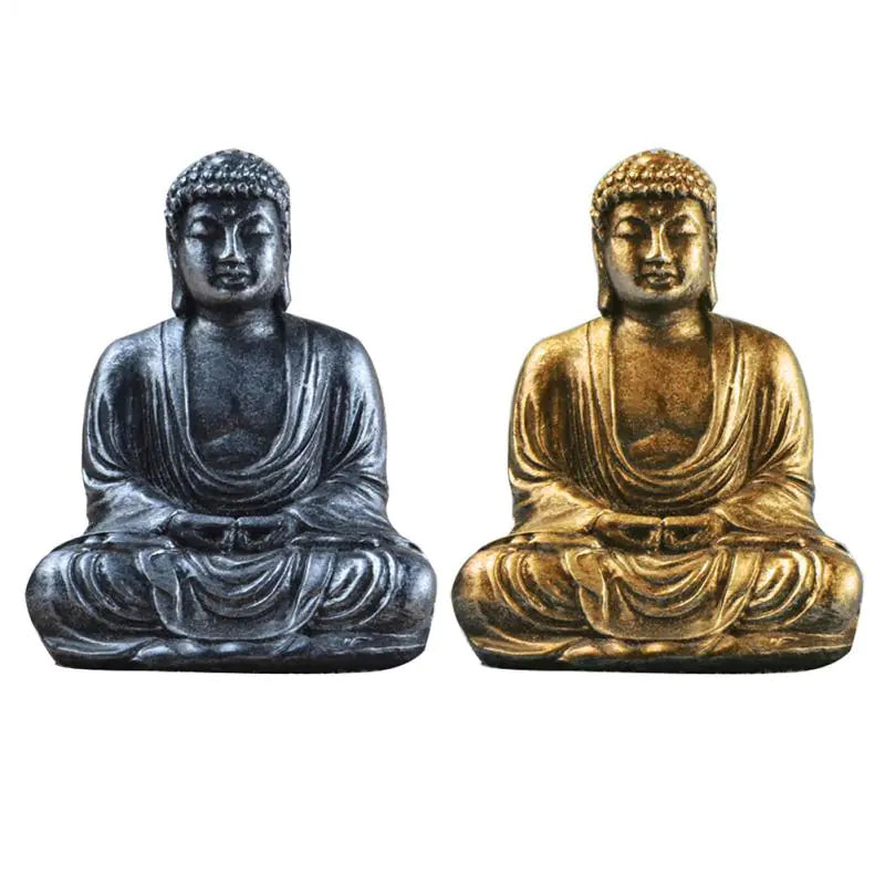 Creative resin Buddha figurine in gold and silver finishes, small meditation statue for home decor and spiritual decoration, 6.3cm Buddhist ornament