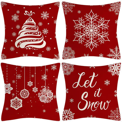 Christmas Pillow Covers Set of 4, 18x18 Holiday Throw Pillow Cases for Sofa & Living Room