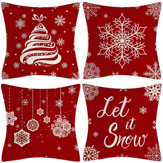 Christmas Pillow Covers Set of 4, 18x18 Holiday Throw Pillow Cases for Sofa & Living Room