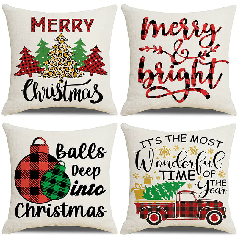 Christmas Pillow Covers Set of 4, 18x18 Holiday Throw Pillow Cases for Sofa & Living Room 1