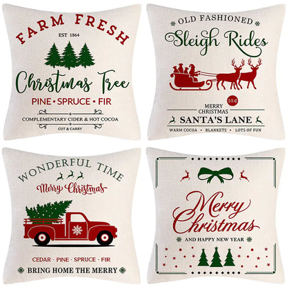 Christmas Pillow Covers Set of 4, 18x18 Holiday Throw Pillow Cases for Sofa & Living Room 18