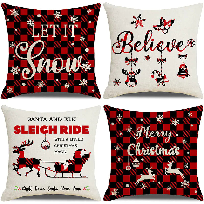 Christmas Pillow Covers Set of 4, 18x18 Holiday Throw Pillow Cases for Sofa & Living Room 19