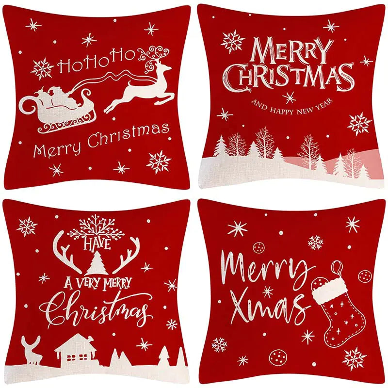 Christmas Pillow Covers Set of 4, 18x18 Holiday Throw Pillow Cases for Sofa & Living Room 25