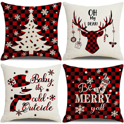 Christmas Pillow Covers Set of 4, 18x18 Holiday Throw Pillow Cases for Sofa & Living Room 26