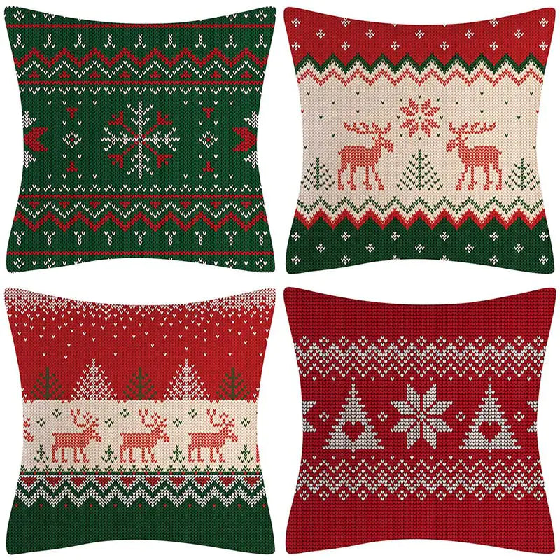 Christmas Pillow Covers Set of 4, 18x18 Holiday Throw Pillow Cases for Sofa & Living Room 3