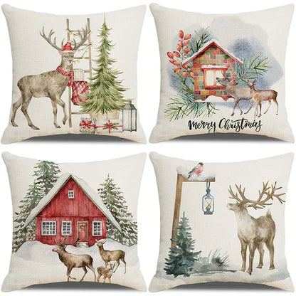 Christmas Pillow Covers Set of 4, 18x18 Holiday Throw Pillow Cases for Sofa & Living Room 4