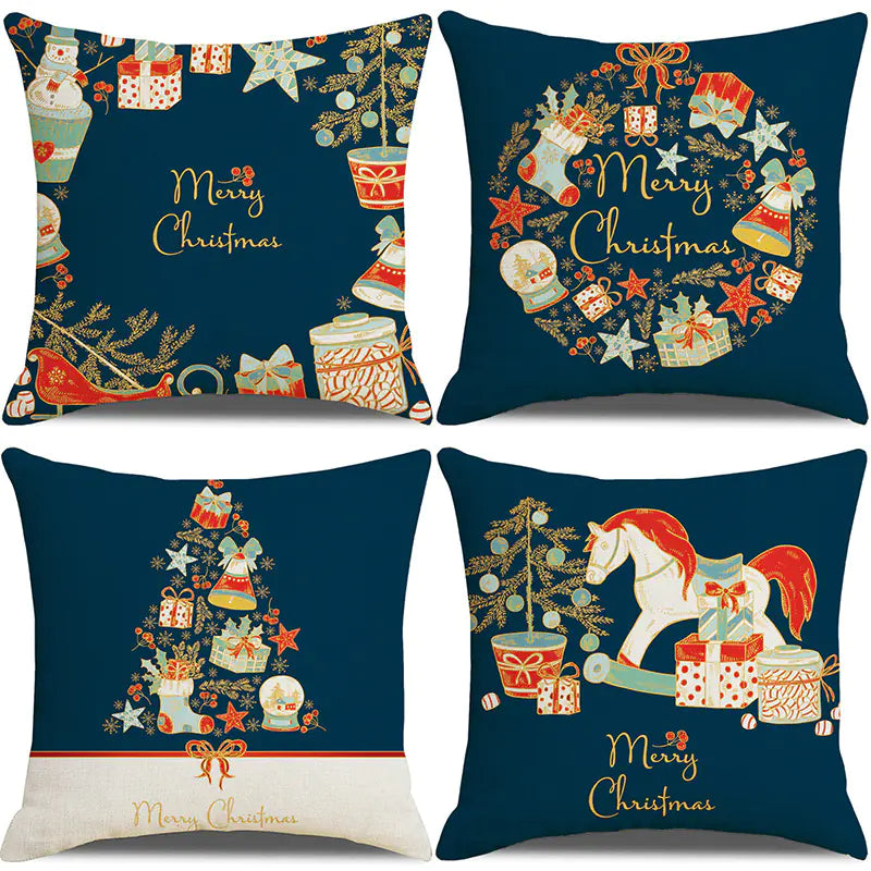 Christmas Pillow Covers Set of 4, 18x18 Holiday Throw Pillow Cases for Sofa & Living Room 6