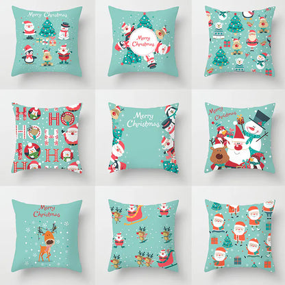 Christmas cartoon pillowcase cover in festive holiday design, premium polyester cushion for home decor.