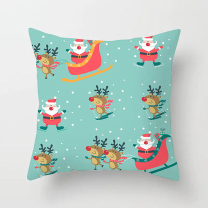 Christmas cartoon pillowcase cover in festive holiday design, premium polyester cushion for home decor. Style 1